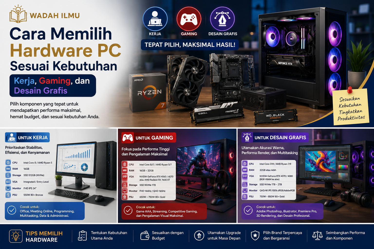 Cara Memilih Hardware PC Sesuai Kebutuhan Kerja, Gaming, dan Desain Grafis